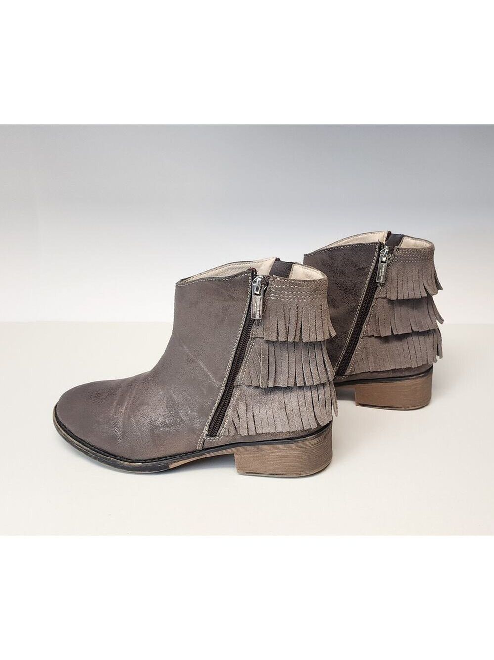 Kenneth Cole Downtown Girl Bronze Synthetic & Leather Fringe Ankle Boots 5 - Picture 8 of 10